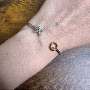 Fossil XO Skinny Cuff Bracelet Two Tone Gold Silver with Cubic Zirconia CZ